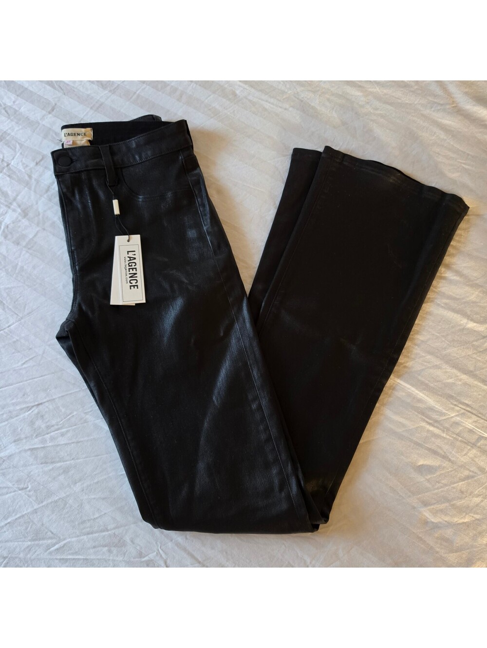 L'AGENCE Selma High-Rise Sleek Baby Boot Black Coated Jeans Size 27